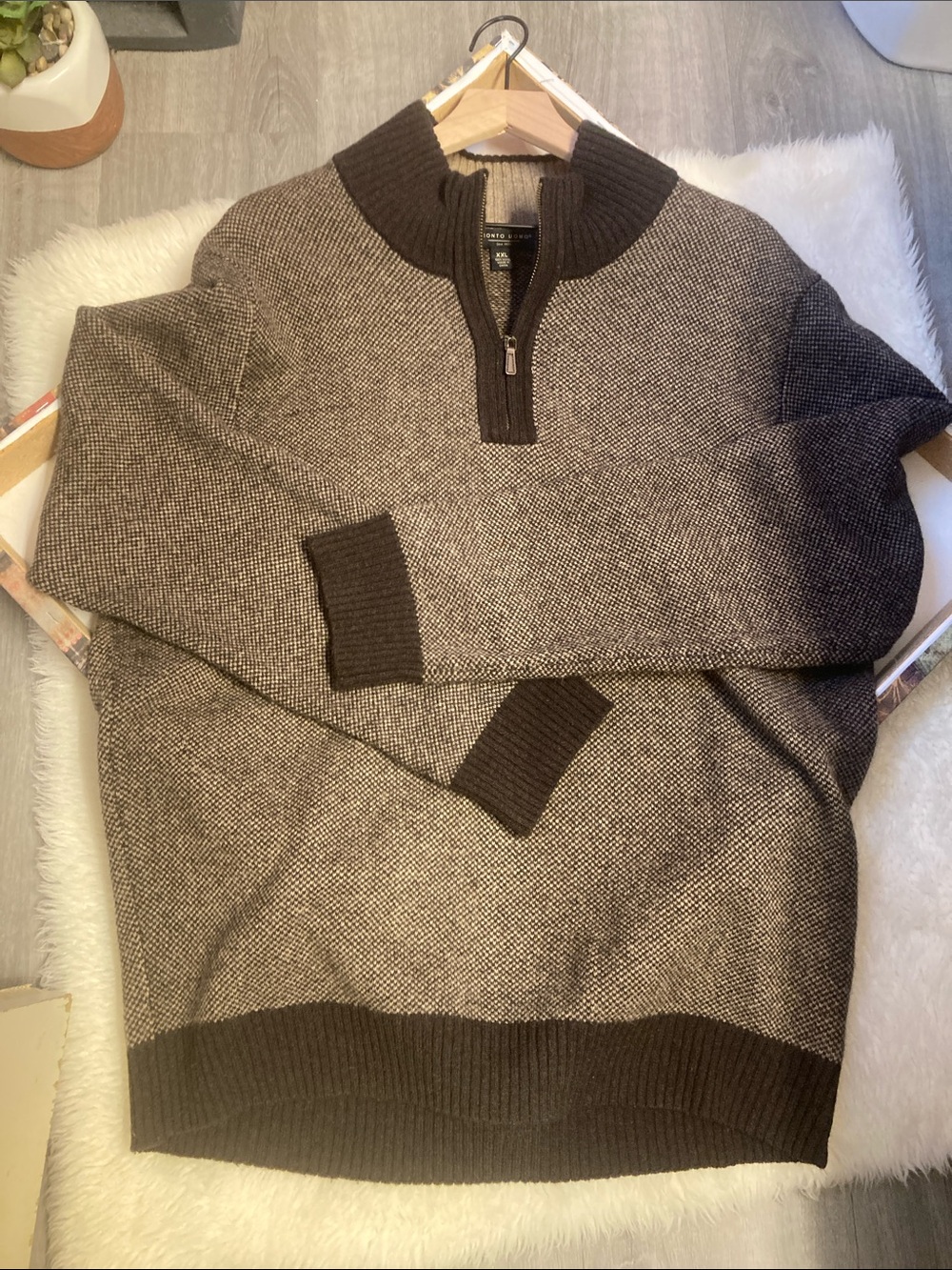 Pronto Uomo Brown 100% Wool Quarter Zip Sweater Men’s Size XXL
